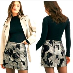 Free People Skinny Sequin Mini Skirt Camo Sequin Metallic Grunge 90s